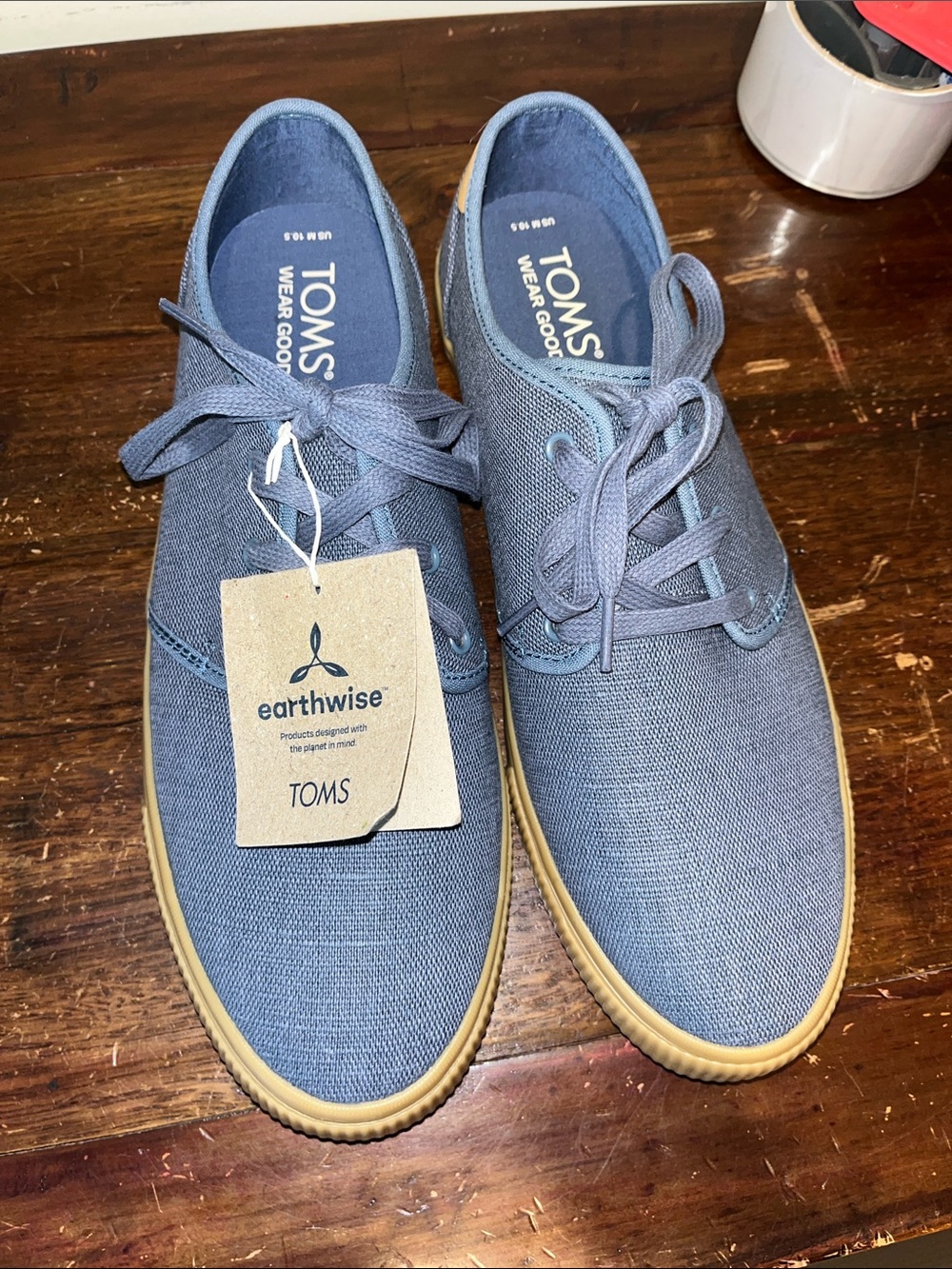 Tom’s Carlo shoes Slate Blue canvas faux leather trim 10.5 USA 9.5UK NEW NO BOX